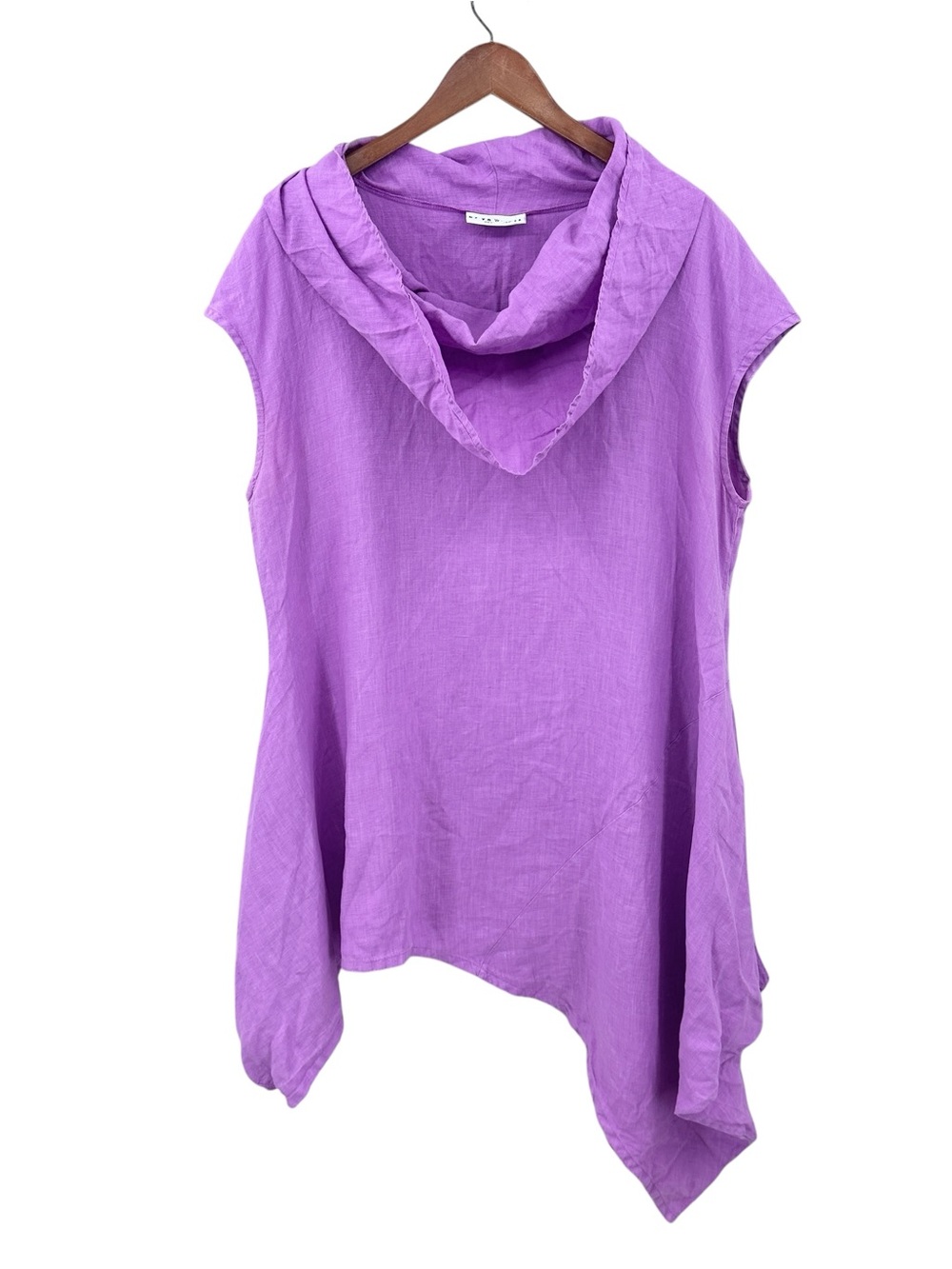 BRYN WALKER Dress Linen Cowl Neck Asymmetrical Hem Purple